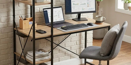 CARLA HOME Computer Desk with 4 Shelf Bookcase - Steel - Brown - Rustic - Office Desk Computer Tyack eCommerce Solutions