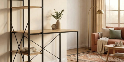 CARLA HOME Computer Desk with 4 Shelf Bookcase - Steel - Brown - Rustic - Office Desk Computer Tyack eCommerce Solutions