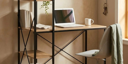 CARLA HOME Computer Desk with 4 Shelf Bookcase - Steel - Brown - Rustic - Office Desk Computer Tyack eCommerce Solutions