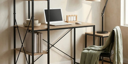 CARLA HOME Computer Desk with 4 Shelf Bookcase - Steel - Brown - Rustic - Office Desk Computer Tyack eCommerce Solutions