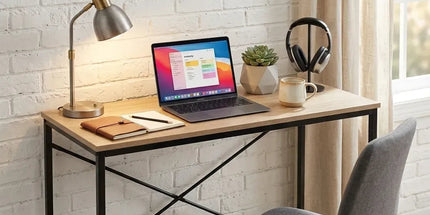 CARLA HOME Office Desk Computer Table - Metal Frame - Oak - 100cm - Brown - Rustic Tyack eCommerce Solutions