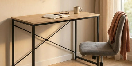 CARLA HOME Office Desk Computer Table - Metal Frame - Oak - 100cm - Brown - Rustic Tyack eCommerce Solutions