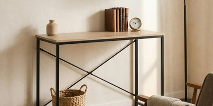 CARLA HOME Office Desk Computer Table - Metal Frame - Oak - 100cm - Brown - Rustic Tyack eCommerce Solutions