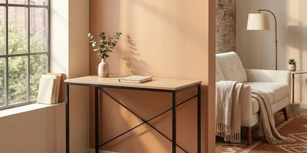 CARLA HOME Office Desk Computer Table - Metal Frame - Oak - 100cm - Brown - Rustic Tyack eCommerce Solutions