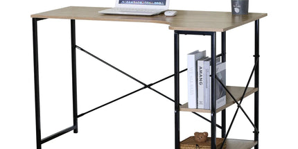 CARLA HOME Office Desk with 2 Shelves - Metal Frame - Natural - 120cm - Brown - Rustic Tyack eCommerce Solutions