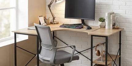 CARLA HOME Office Desk with 2 Shelves - Metal Frame - Natural - 120cm - Brown - Rustic Tyack eCommerce Solutions