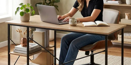 CARLA HOME Office Desk with 2 Shelves - Metal Frame - Natural - 120cm - Brown - Rustic Tyack eCommerce Solutions