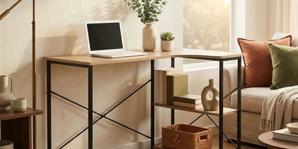 CARLA HOME Office Desk with 2 Shelves - Metal Frame - Natural - 120cm - Brown - Rustic Tyack eCommerce Solutions