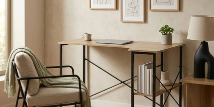 CARLA HOME Office Desk with 2 Shelves - Metal Frame - Natural - 120cm - Brown - Rustic Tyack eCommerce Solutions