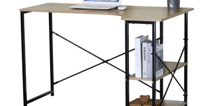 CARLA HOME Office Desk with 2 Shelves - Metal Frame - Natural - 120cm - Brown - Rustic Tyack eCommerce Solutions