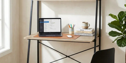 CARLA HOME Ladder Desk with Shelves - Steel Frame - Oak - 84cm - Brown - Study Desk Tyack eCommerce Solutions