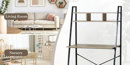 CARLA HOME Ladder Desk with Shelves - Steel Frame - Oak - 84cm - Brown - Study Desk Tyack eCommerce Solutions