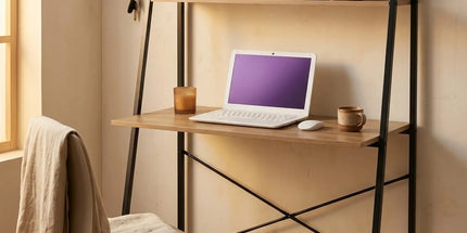 CARLA HOME Ladder Desk with Shelves - Steel Frame - Oak - 84cm - Brown - Study Desk Tyack eCommerce Solutions