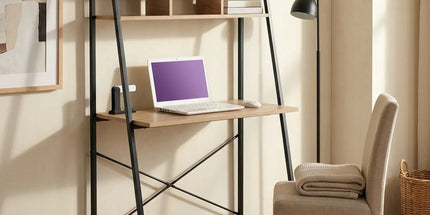 CARLA HOME Ladder Desk with Shelves - Steel Frame - Oak - 84cm - Brown - Study Desk Tyack eCommerce Solutions