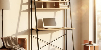 CARLA HOME Ladder Desk with Shelves - Steel Frame - Oak - 84cm - Brown - Study Desk Tyack eCommerce Solutions