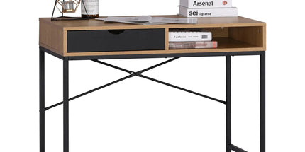 CARLA HOME Oak Computer Desk with Drawer - Mdf Steel Frame - Brown - Rustic - Office Desk Computer Tyack eCommerce Solutions
