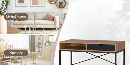 CARLA HOME Oak Computer Desk with Drawer - Mdf Steel Frame - Brown - Rustic - Office Desk Computer Tyack eCommerce Solutions