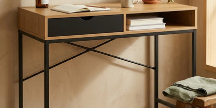 CARLA HOME Oak Computer Desk with Drawer - Mdf Steel Frame - Brown - Rustic - Office Desk Computer Tyack eCommerce Solutions
