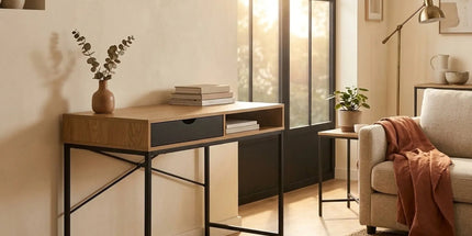 CARLA HOME Oak Computer Desk with Drawer - Mdf Steel Frame - Brown - Rustic - Office Desk Computer Tyack eCommerce Solutions