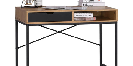 CARLA HOME Oak Computer Desk with Drawer - Mdf Steel Frame - Brown - Rustic - Office Desk Computer Tyack eCommerce Solutions