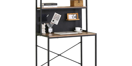 CARLA HOME Computer Desk with Hutch Shelves and Pegboard - Brown - Rustic - Steel Tyack eCommerce Solutions