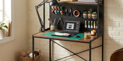CARLA HOME Computer Desk with Hutch Shelves and Pegboard - Brown - Rustic - Steel Tyack eCommerce Solutions