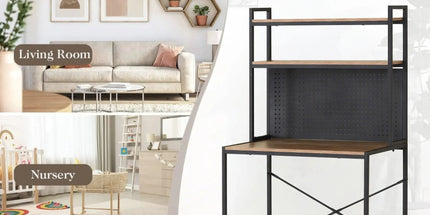 CARLA HOME Computer Desk with Hutch Shelves and Pegboard - Brown - Rustic - Steel Tyack eCommerce Solutions