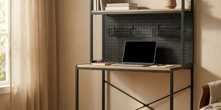 CARLA HOME Computer Desk with Hutch Shelves and Pegboard - Brown - Rustic - Steel Tyack eCommerce Solutions