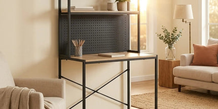 CARLA HOME Computer Desk with Hutch Shelves and Pegboard - Brown - Rustic - Steel Tyack eCommerce Solutions