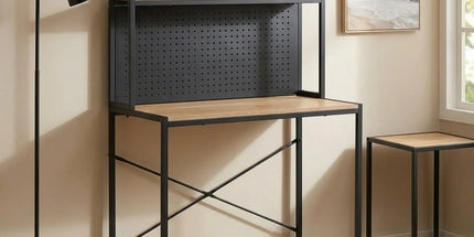 CARLA HOME Computer Desk with Hutch Shelves and Pegboard - Brown - Rustic - Steel Tyack eCommerce Solutions