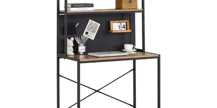 CARLA HOME Computer Desk with Hutch Shelves and Pegboard - Brown - Rustic - Steel Tyack eCommerce Solutions