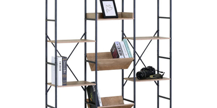 CARLA HOME 12 - Shelf Bookcase - Wood Metal Display Shelf - Brown - Rustic - Steel Tyack eCommerce Solutions