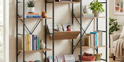 CARLA HOME 12 - Shelf Bookcase - Wood Metal Display Shelf - Brown - Rustic - Steel Tyack eCommerce Solutions