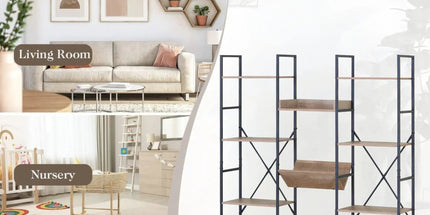 CARLA HOME 12 - Shelf Bookcase - Wood Metal Display Shelf - Brown - Rustic - Steel Tyack eCommerce Solutions