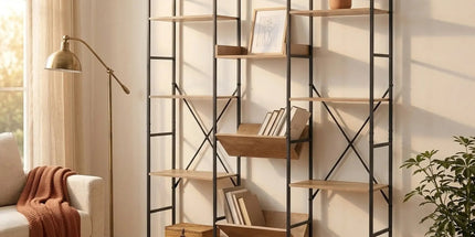 CARLA HOME 12 - Shelf Bookcase - Wood Metal Display Shelf - Brown - Rustic - Steel Tyack eCommerce Solutions