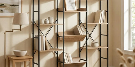 CARLA HOME 12 - Shelf Bookcase - Wood Metal Display Shelf - Brown - Rustic - Steel Tyack eCommerce Solutions