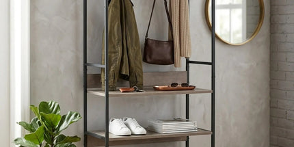 CARLA HOME Freestanding Garment Rack - 5 Hooks 4 Shelves - Brown - Rustic - Steel Tyack eCommerce Solutions