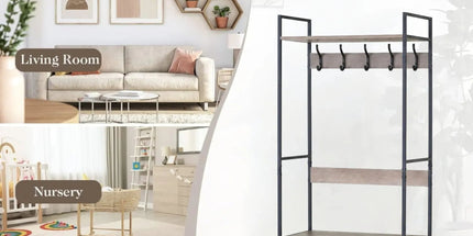 CARLA HOME Freestanding Garment Rack - 5 Hooks 4 Shelves - Brown - Rustic - Steel Tyack eCommerce Solutions