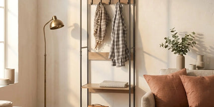 CARLA HOME Freestanding Garment Rack - 5 Hooks 4 Shelves - Brown - Rustic - Steel Tyack eCommerce Solutions
