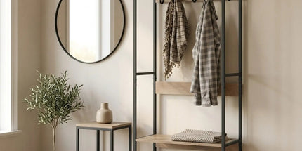 CARLA HOME Freestanding Garment Rack - 5 Hooks 4 Shelves - Brown - Rustic - Steel Tyack eCommerce Solutions