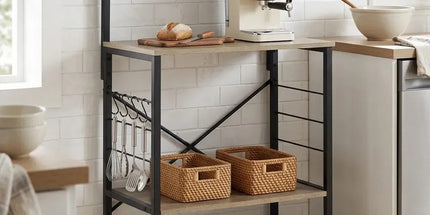 CARLA HOME 4 Tier Bakers Rack Microwave Stand - Oak Finish - Brown - Kitchen Rack Tyack eCommerce Solutions