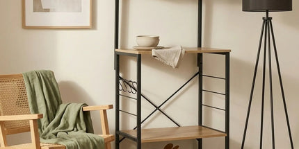 CARLA HOME 4 Tier Bakers Rack Microwave Stand - Oak Finish - Brown - Kitchen Rack Tyack eCommerce Solutions