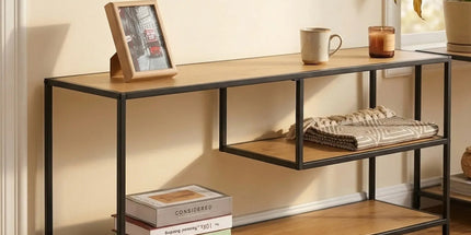 CARLA HOME Industrial Console Table - 3 Shelf Open Storage - Brown - Commodity Shelf Tyack eCommerce Solutions