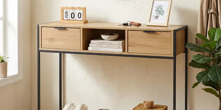 CARLA HOME Console Table with 2 Drawers - Open Shelf - Brown - Console Cabinet - Rustic Tyack eCommerce Solutions