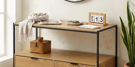 CARLA HOME Coffee Table with 2 Drawers - Open Shelf - Brown - Rustic - Steel - Living Room Bedroom Tyack eCommerce Solutions