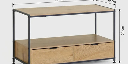 CARLA HOME Coffee Table with 2 Drawers - Open Shelf - Brown - Rustic - Steel - Living Room Bedroom Tyack eCommerce Solutions