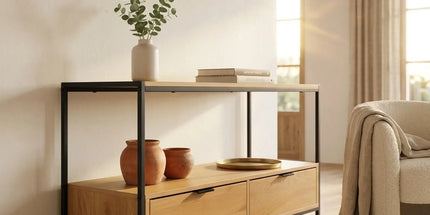 CARLA HOME Coffee Table with 2 Drawers - Open Shelf - Brown - Rustic - Steel - Living Room Bedroom Tyack eCommerce Solutions