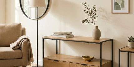 CARLA HOME Coffee Table with 2 Drawers - Open Shelf - Brown - Rustic - Steel - Living Room Bedroom Tyack eCommerce Solutions