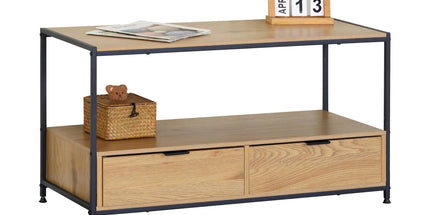 CARLA HOME Coffee Table with 2 Drawers - Open Shelf - Brown - Rustic - Steel - Living Room Bedroom Tyack eCommerce Solutions