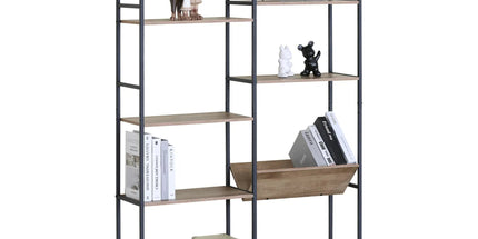 CARLA HOME 7 Shelf Bookcase - Wood Metal Display Shelf - Brown - Rustic - Steel - Living Room Office Tyack eCommerce Solutions